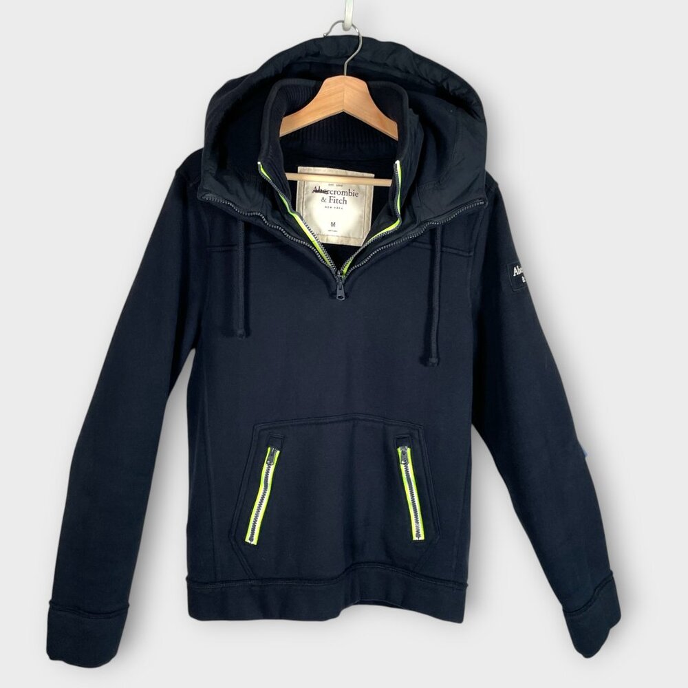 Abercrombie & Fitch Hoodie MEDIUM Dark Blue Mock Neck Pockets EUC